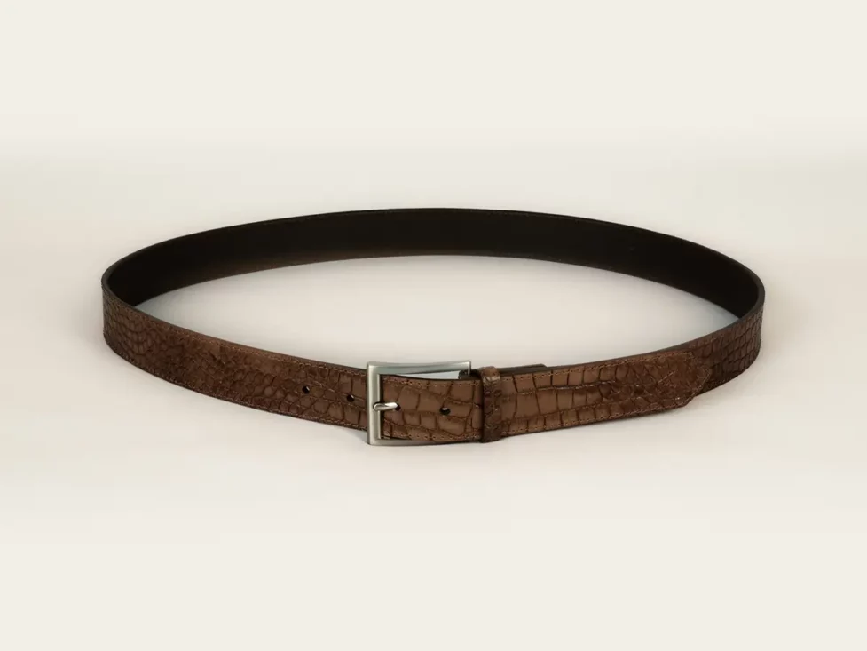 ceinture, ceinture cuir, cuir marron, indomptable, cuir de vachette, ceinture en cuir marron, aparté, artisan créateur, cuir crocodile