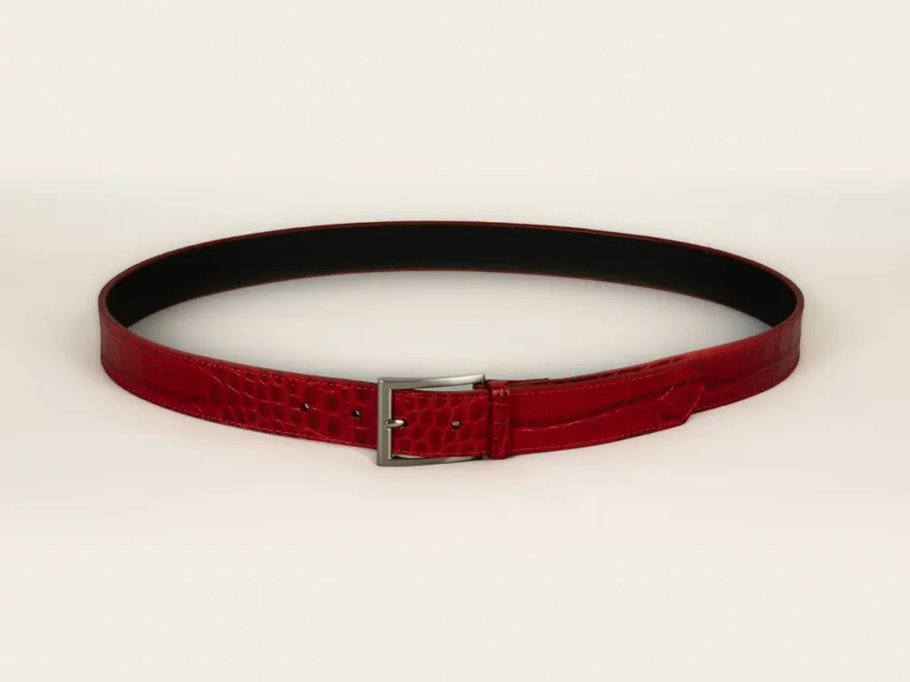 ceinture, ceinture cuir, cuir rouge, indomptable, cuir de vachette, ceinture en cuir rouge, aparté, artisan créateur, cuir crocodile