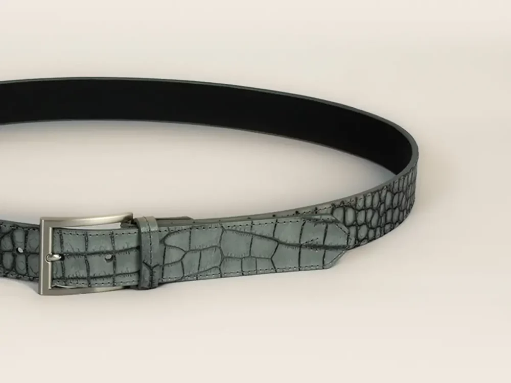 ceinture, ceinture cuir, cuir gris, indomptable, cuir de vachette, ceinture en cuir grise, aparté, artisan créateur, cuir crocodile